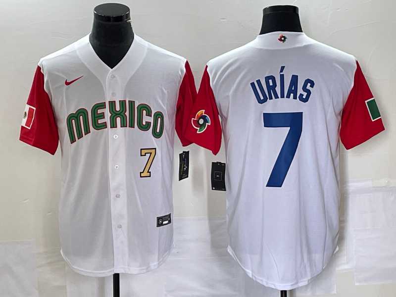 Men's Mexico Baseball #7 Julio Urias Number 2023 White Red World Classic Stitched Jersey2,We sell and wholesale Men's Mexico Baseball #7 Julio Urias Number 2023 White Red World Classic Stitched Jersey2 on line form chian!